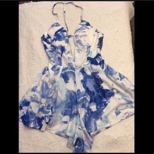 Blue floral sexy romper